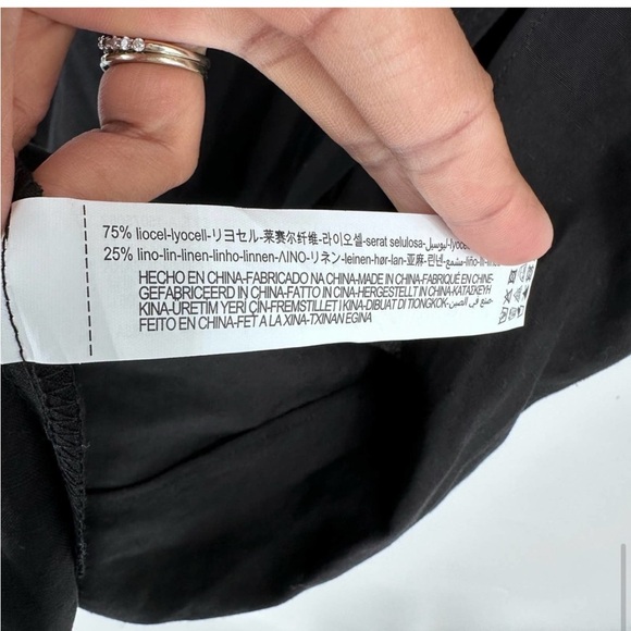 Zara Women's Black Linen Blend Midi Dress Square Neckline Flared Hem Size Medium - Picture 12 of 13